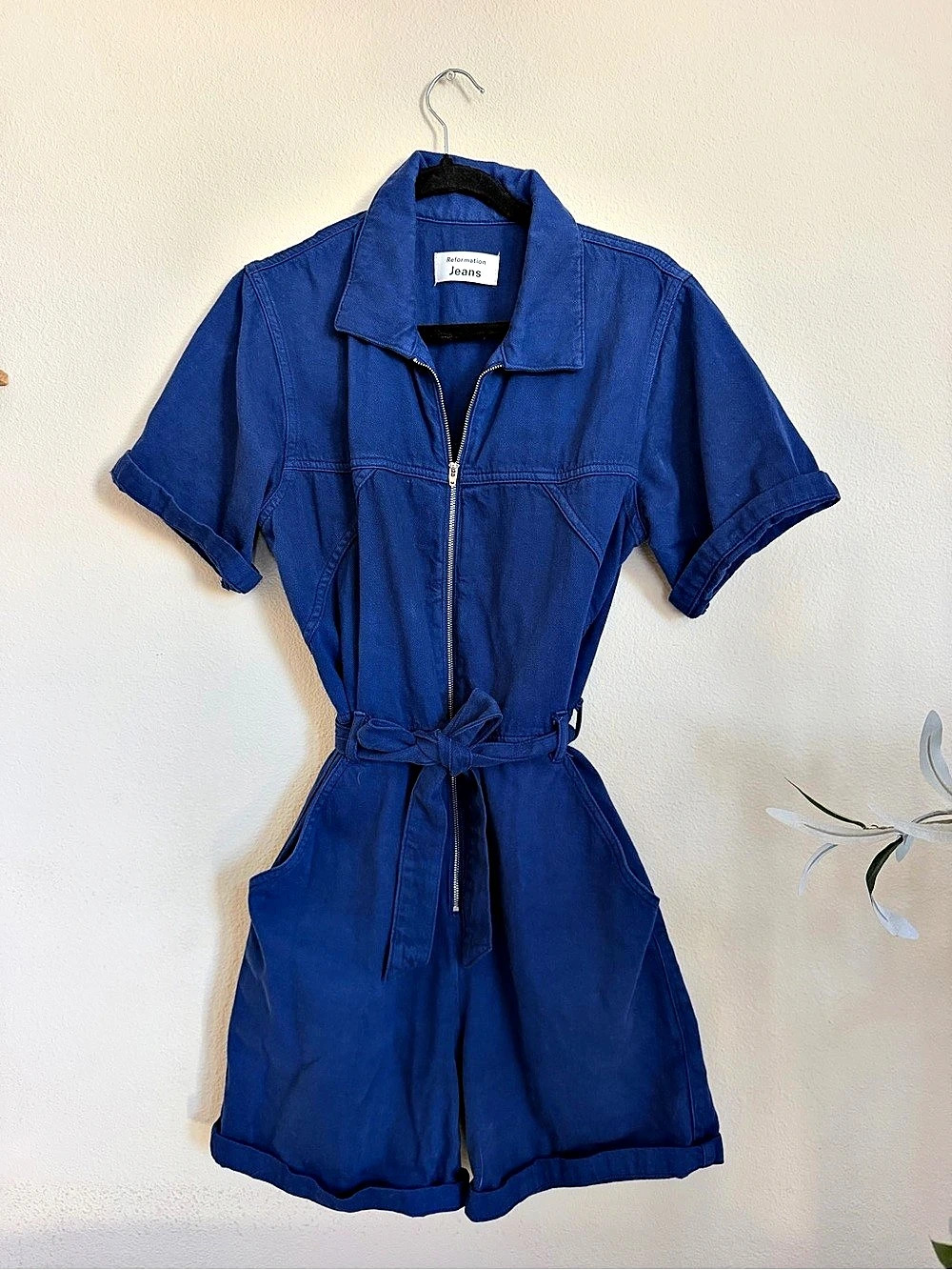 Reformation Blue Short Sleeve Romper
